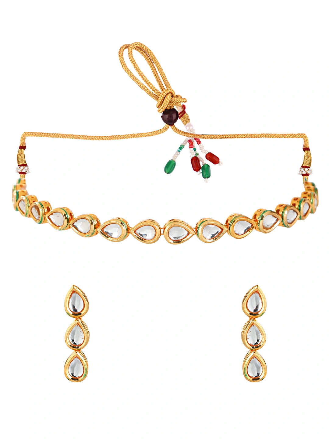 Gold Plated Tear Drop Kundan Necklace Set