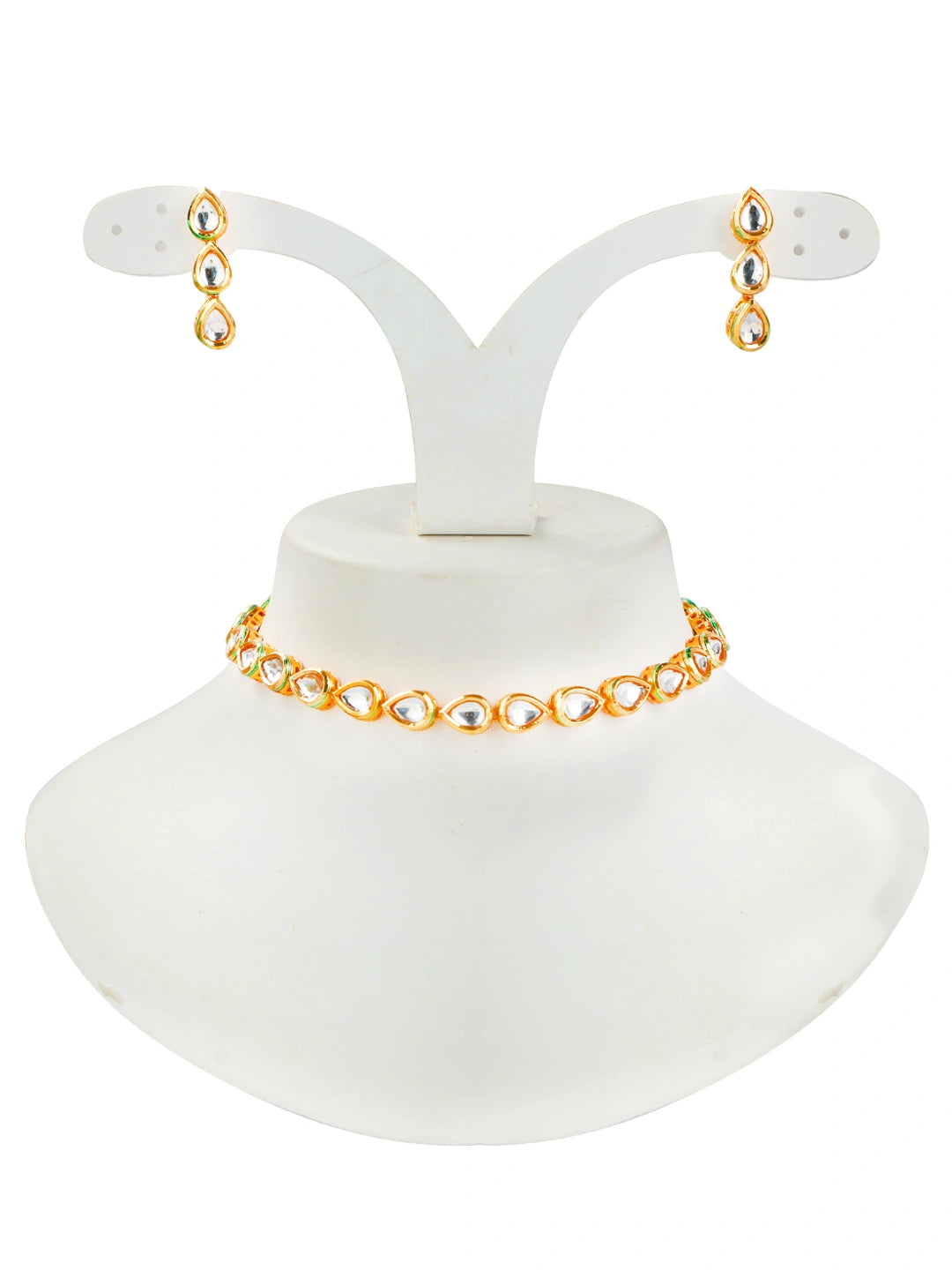 Gold Plated Tear Drop Kundan Necklace Set