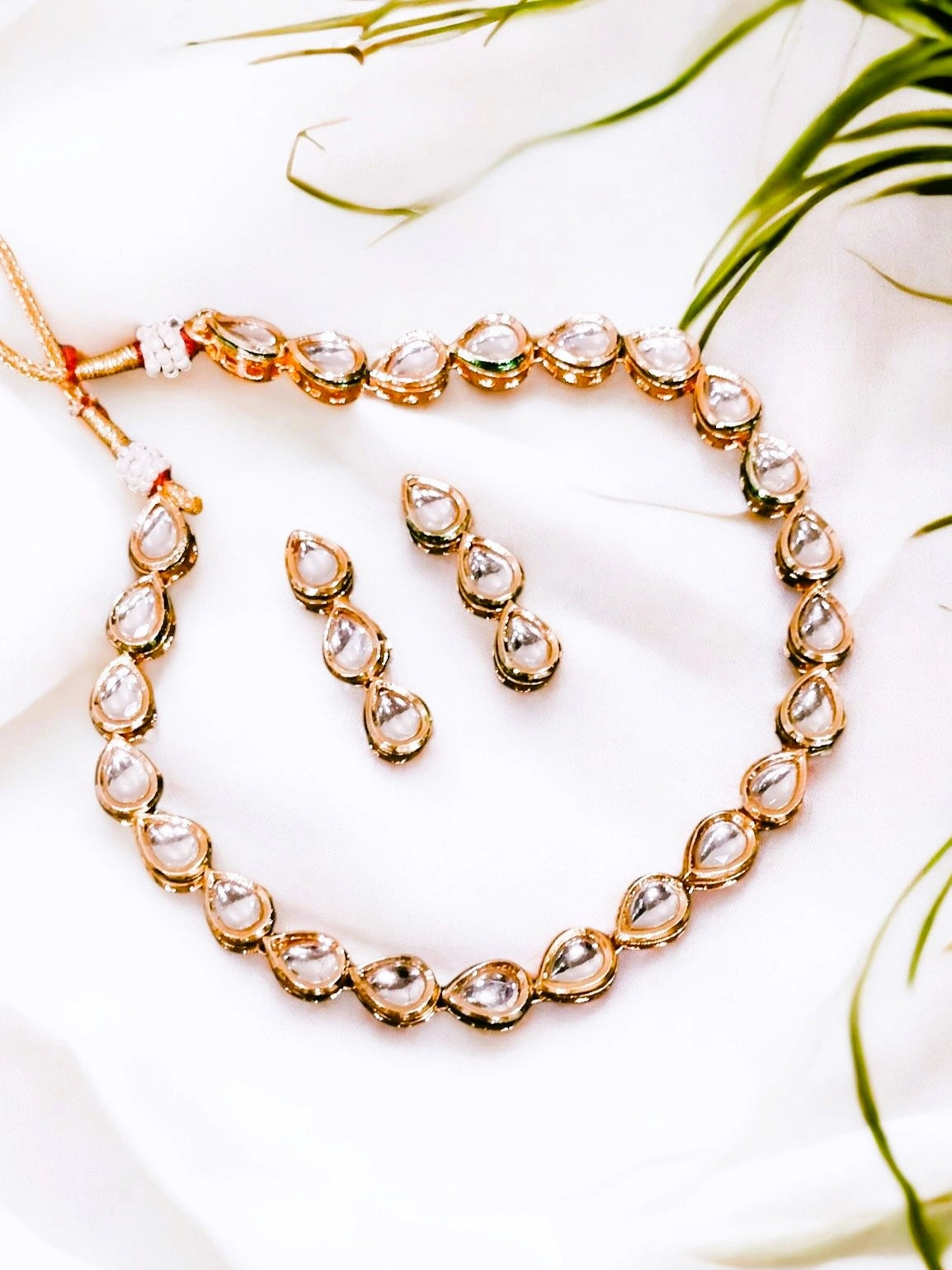 Gold Plated Tear Drop Kundan Necklace Set