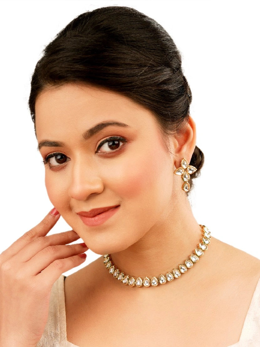 Gold Plated Drop Kundan Necklace Set