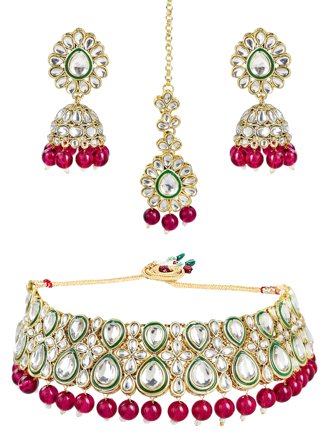 Gold Plated Purple Kundan Beads Choker Neckalce Set