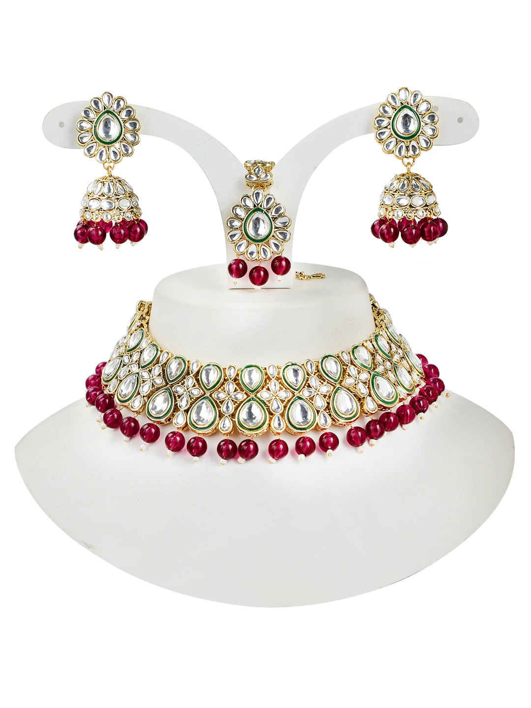 Gold Plated Purple Kundan Beads Choker Neckalce Set