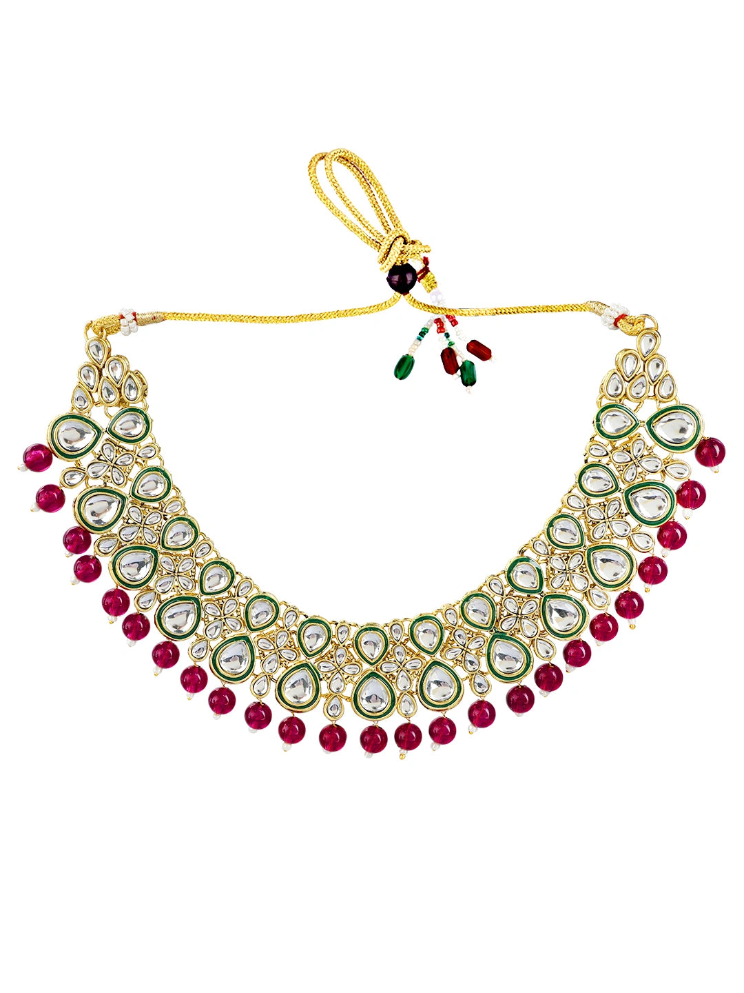 Gold Plated Purple Kundan Beads Choker Neckalce Set