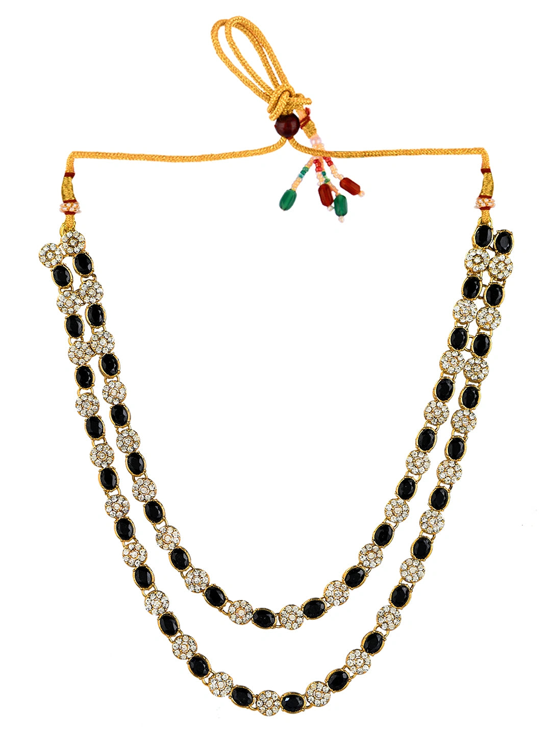 Gold Plated Double Line Black Cz Stone Necklace Set