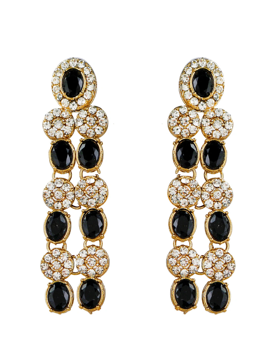 Gold Plated Double Line Black Cz Stone Necklace Set