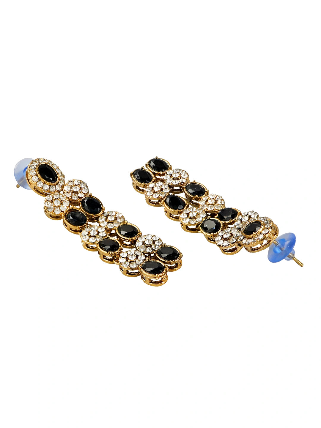 Gold Plated Double Line Black Cz Stone Necklace Set