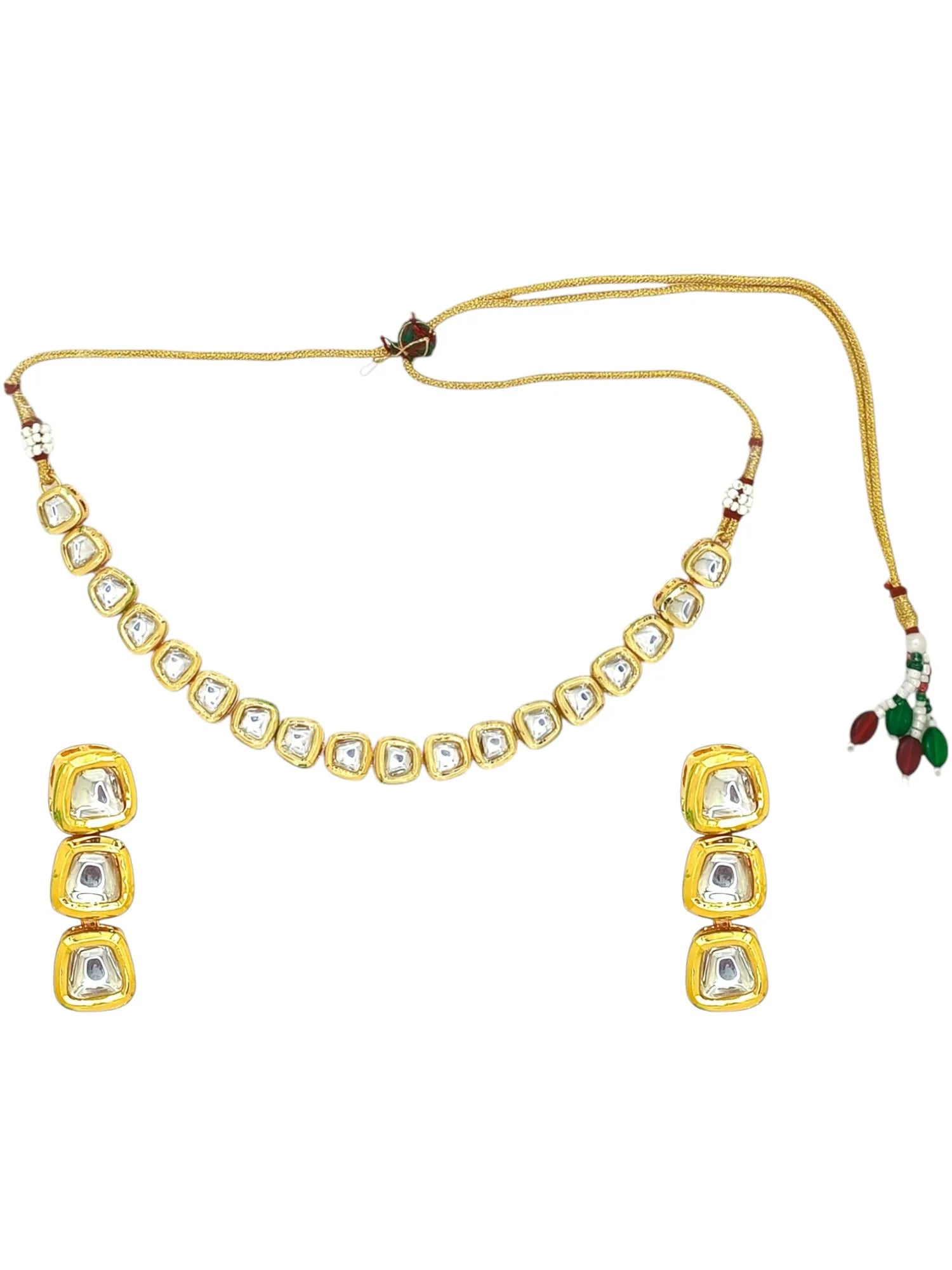 Gold Plated Kundan Studded Elegant Necklace Set with Meenakari Back Detail