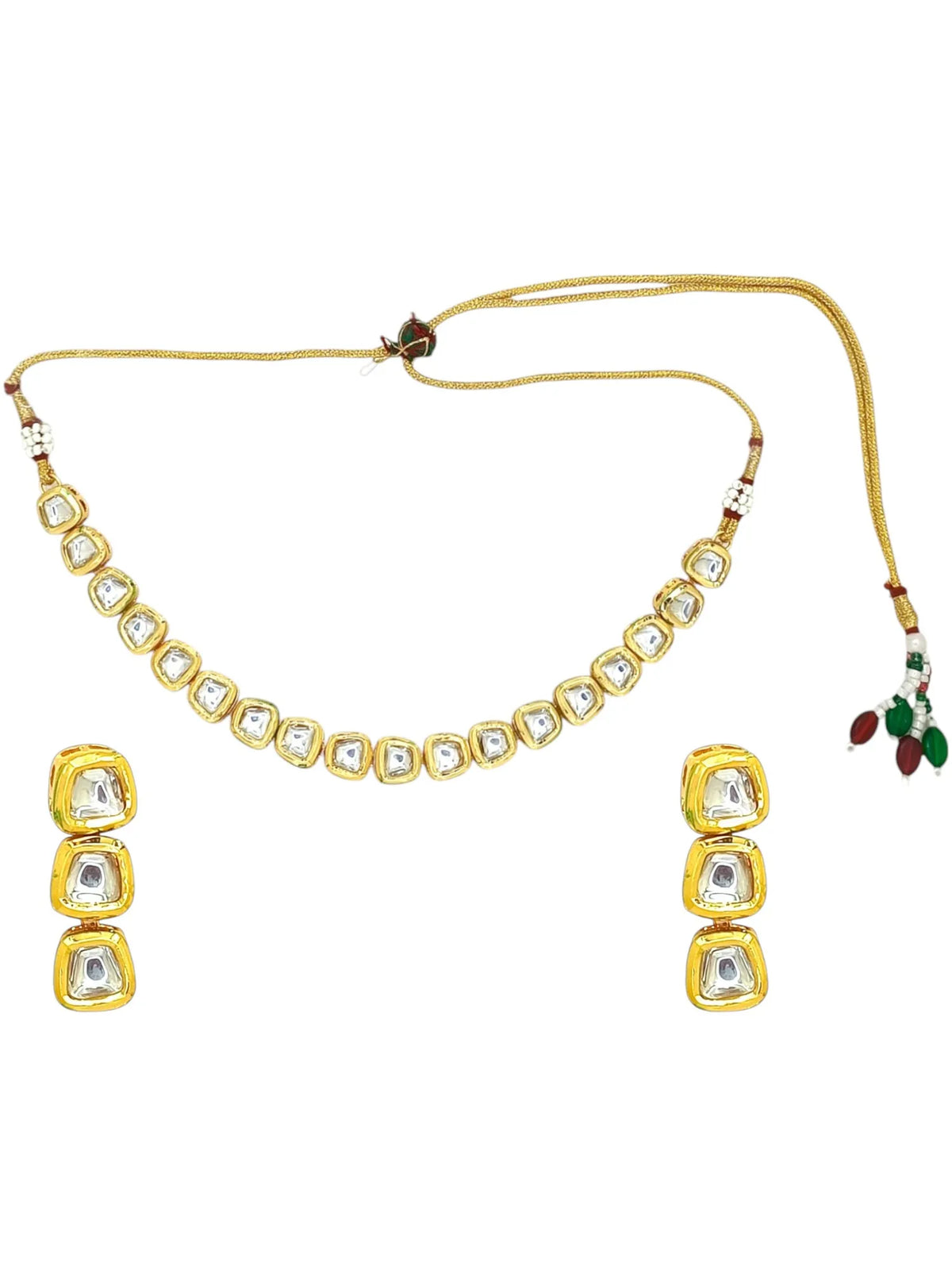Gold Plated Kundan Studded Elegant Necklace Set with Meenakari Back Detail