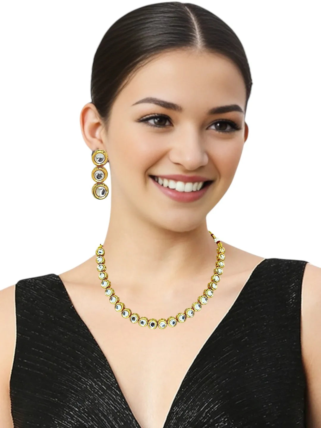 Gold-Plated Circular Kundan Studded Jewellery Set