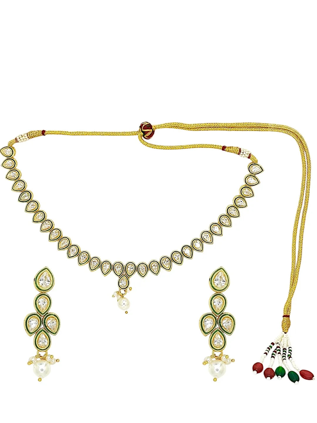 Gold-Plated Drop Shaped Kundan Studded Jewellery Set