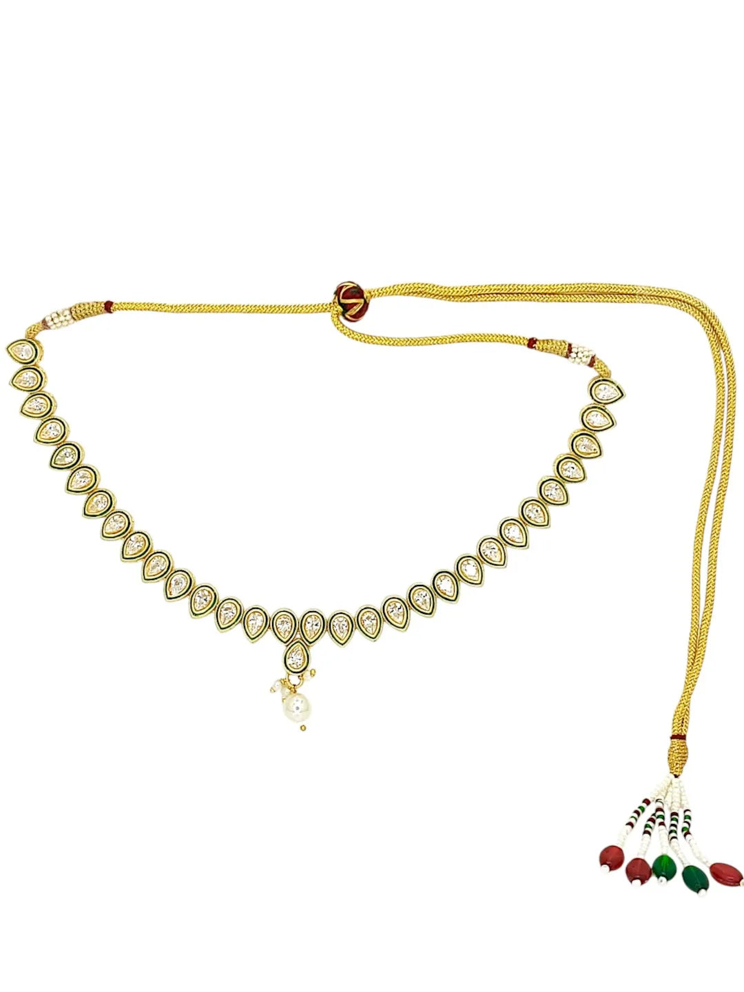 Gold-Plated Drop Shaped Kundan Studded Jewellery Set
