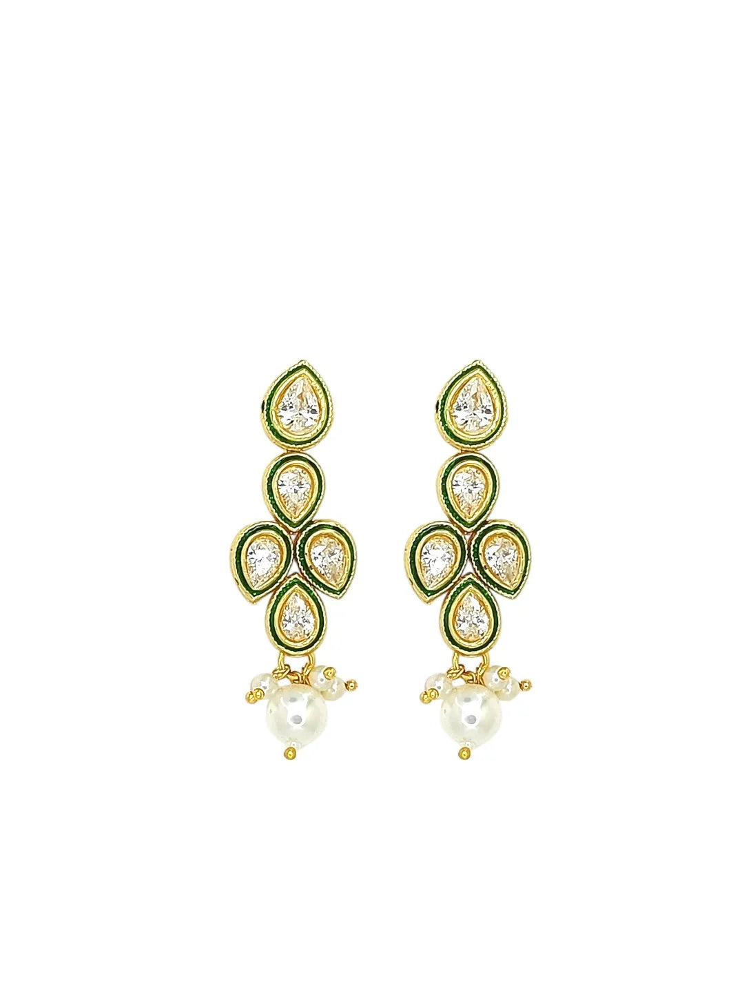 Gold-Plated Drop Shaped Kundan Studded Jewellery Set