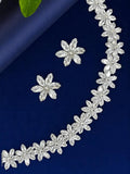 Silver-Plated Cubic Zirconia Studded Floral Jewellery Set