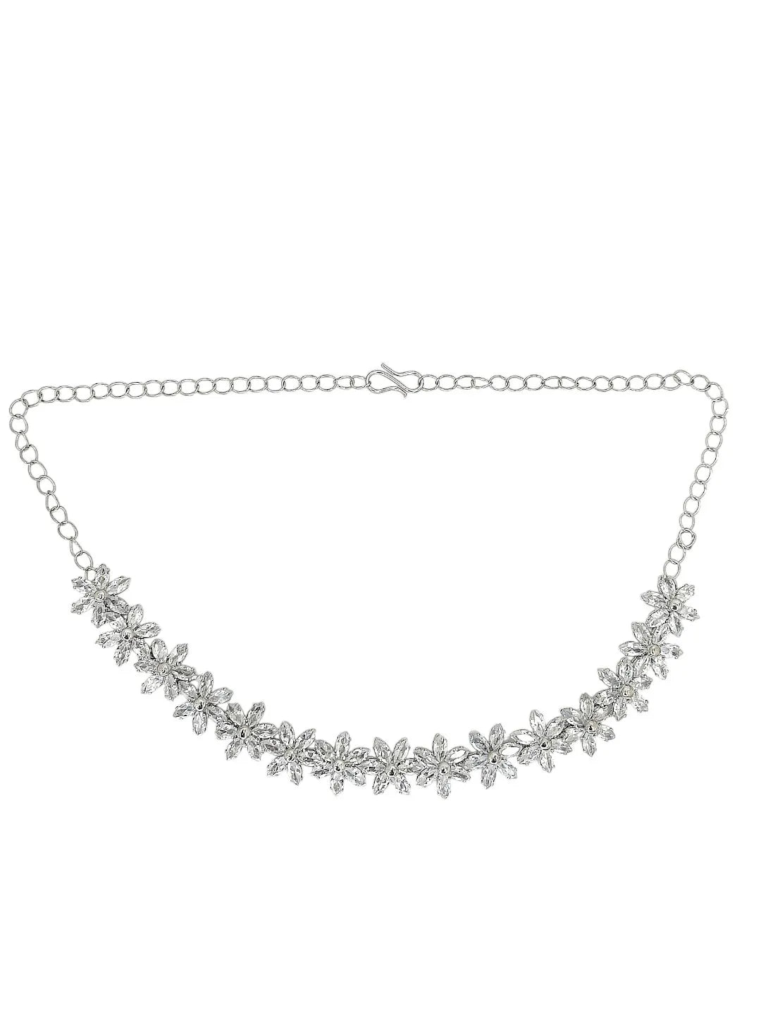 Silver-Plated Cubic Zirconia Studded Floral Jewellery Set