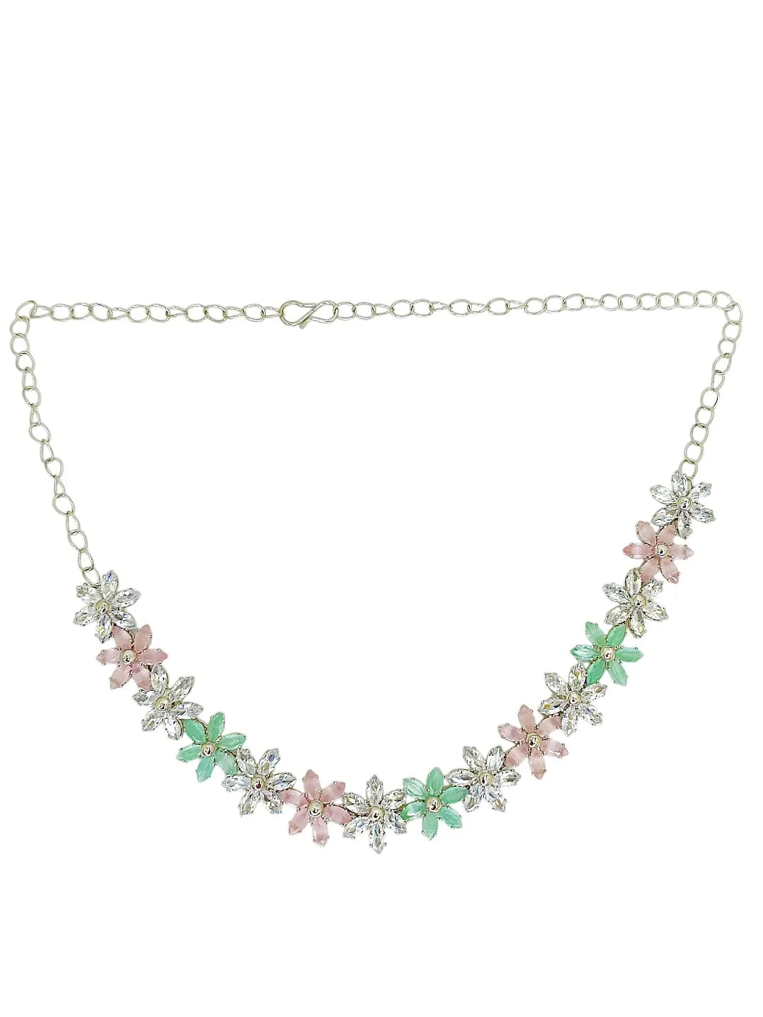 Silver-Plated AD Studded Flower Design Jewellery Set