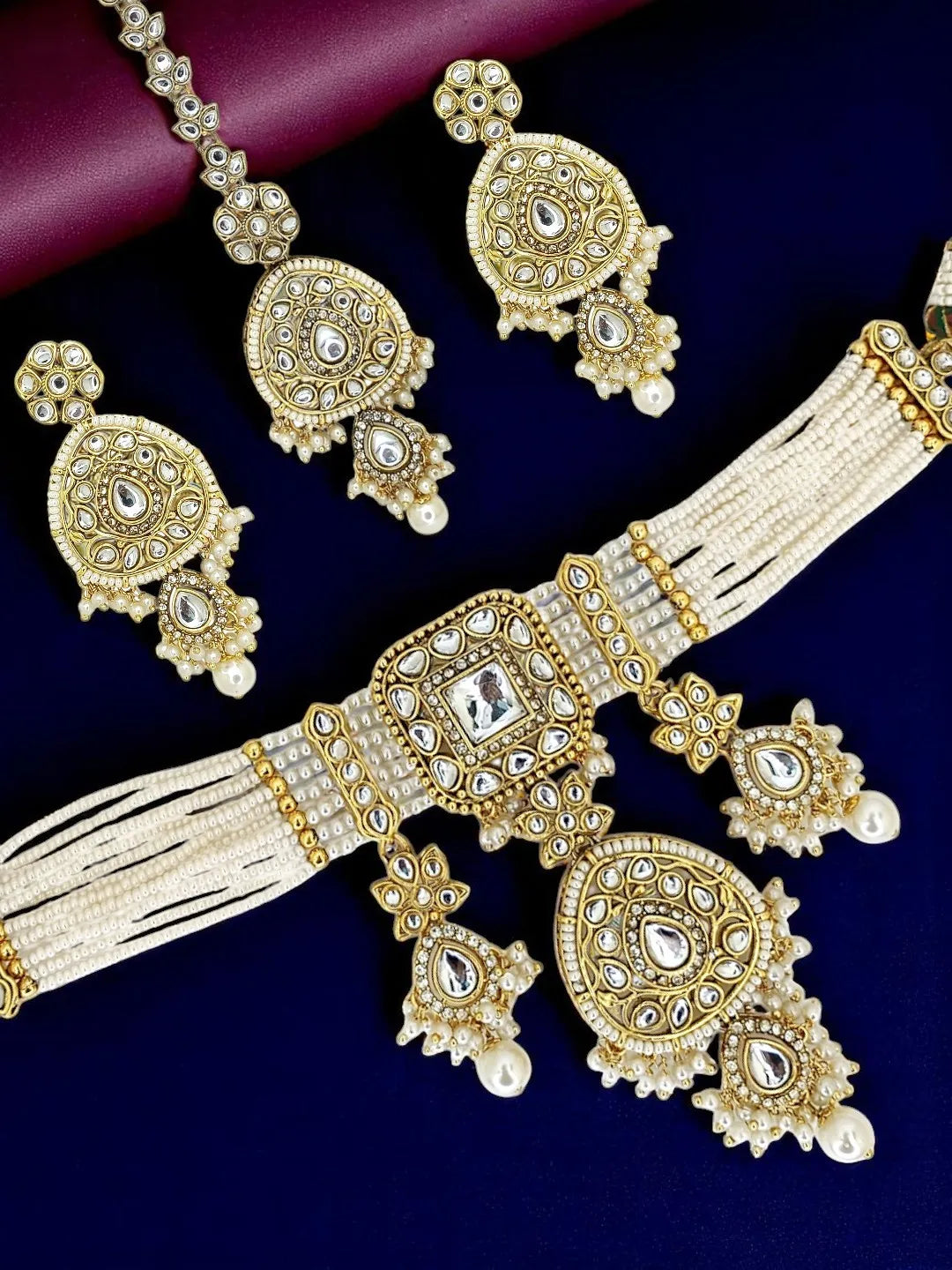 Gold-Plated Chokar Style Kundan Studded Jewellery Set