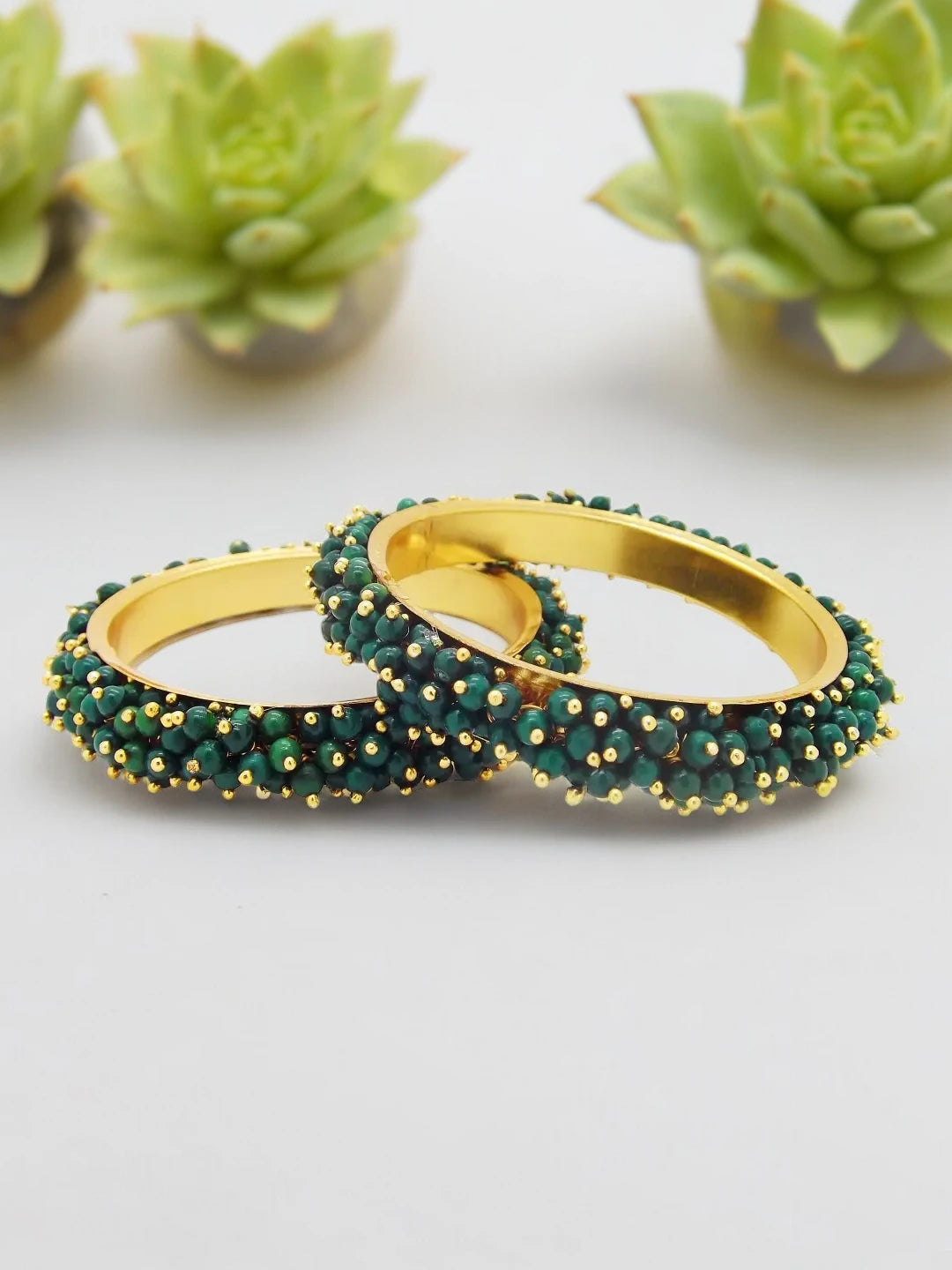 Gold Plated Green Bangles