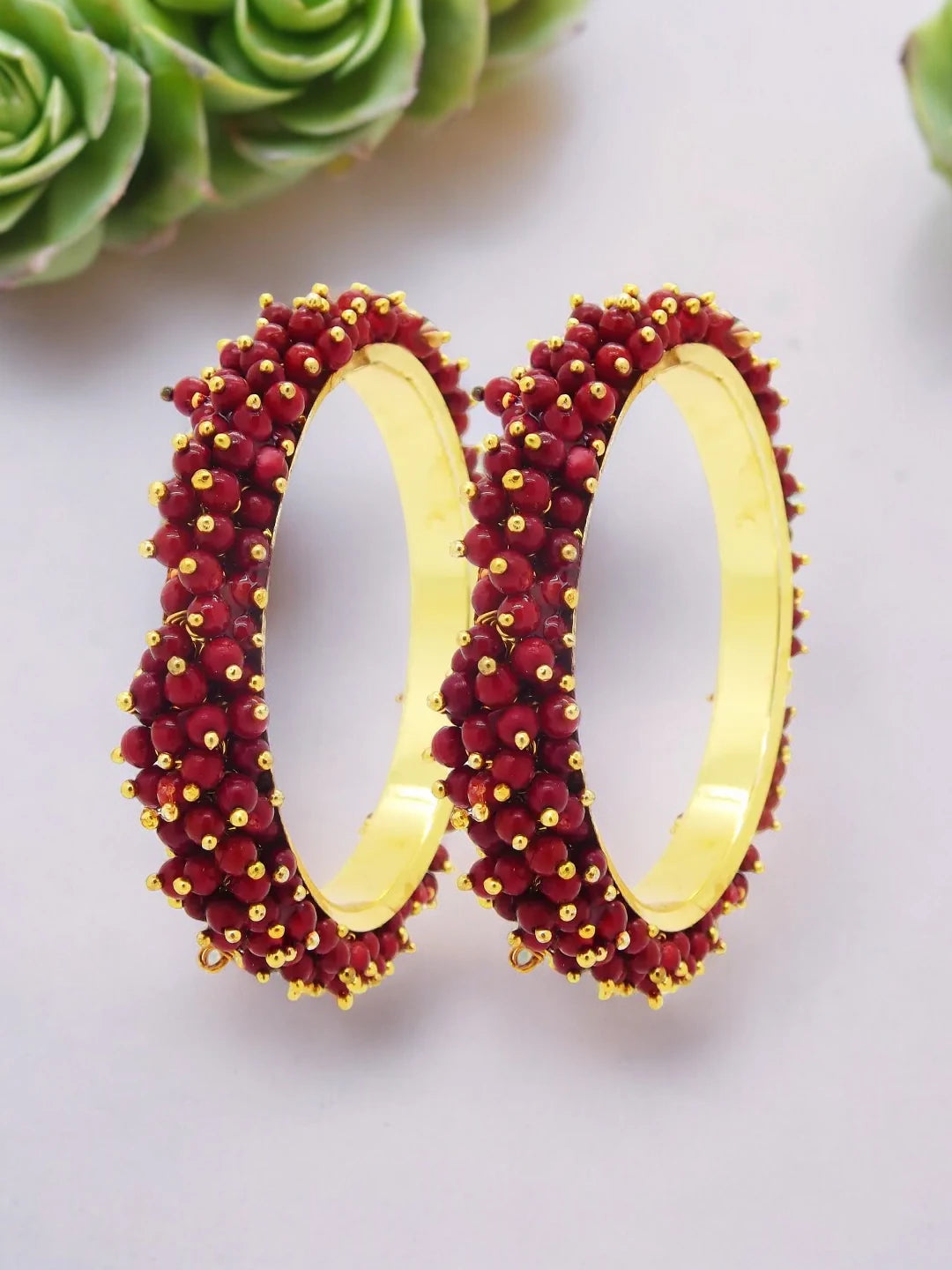 Gold Plated Maroon Bangles