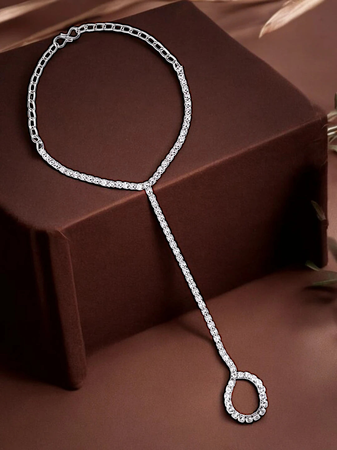 Silver Plated Bracelet with Finger Ring