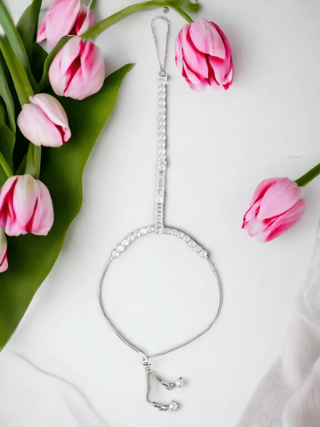 Silver Plated CZ Stone Ring Bracelet