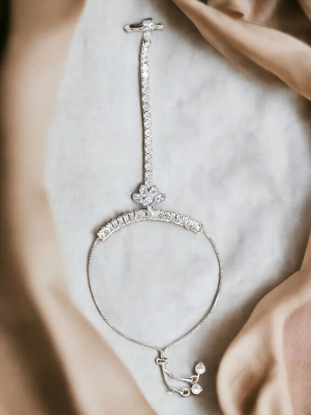 Silver Plated CZ Baguette Stone Ring Bracelet