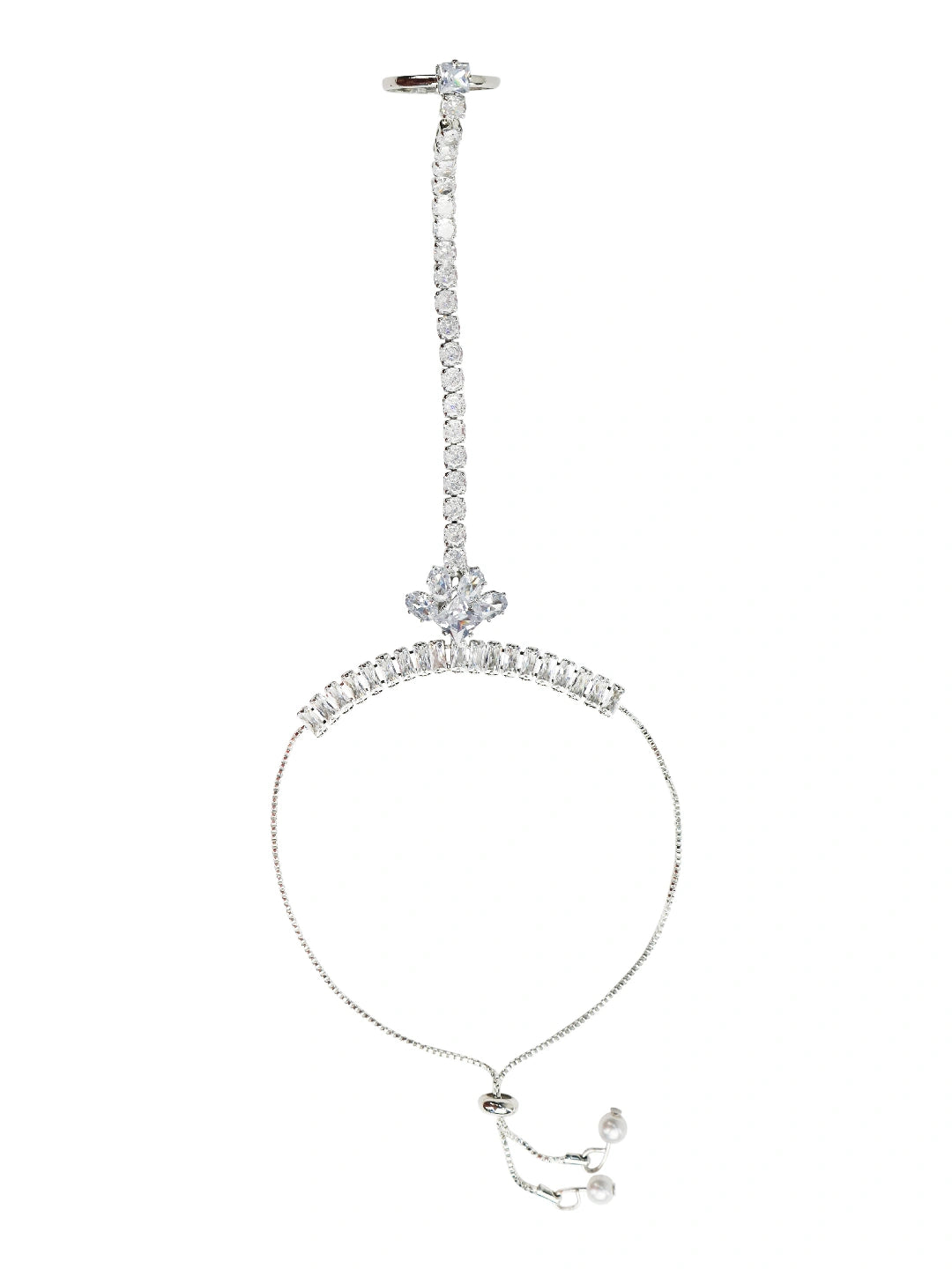 Silver Plated CZ Baguette Stone Ring Bracelet