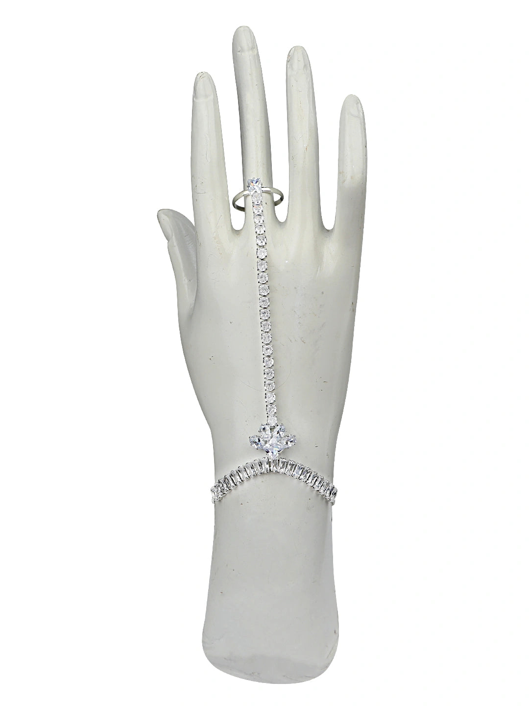 Silver Plated CZ Baguette Stone Ring Bracelet