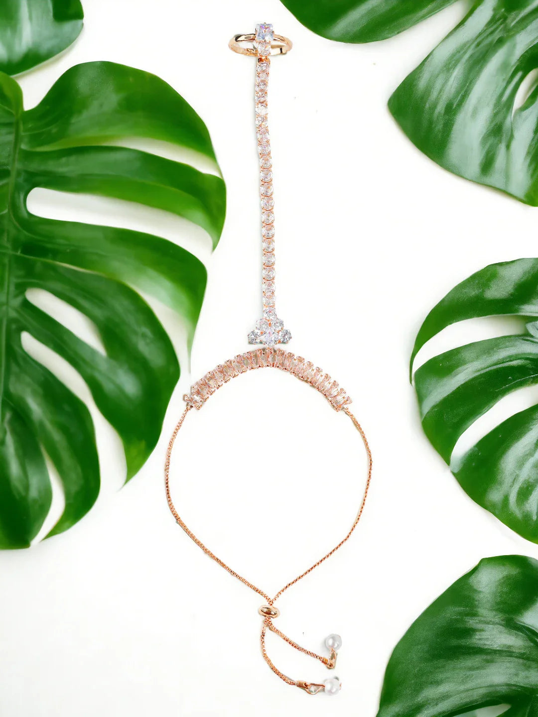 Gold Plated CZ Baguette Stone Ring Bracelet