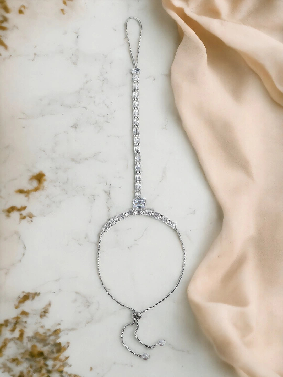 Silver Plated Baguette Stone Ring Bracelet