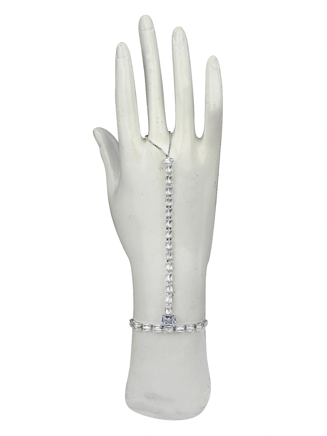 Silver Plated Baguette Stone Ring Bracelet