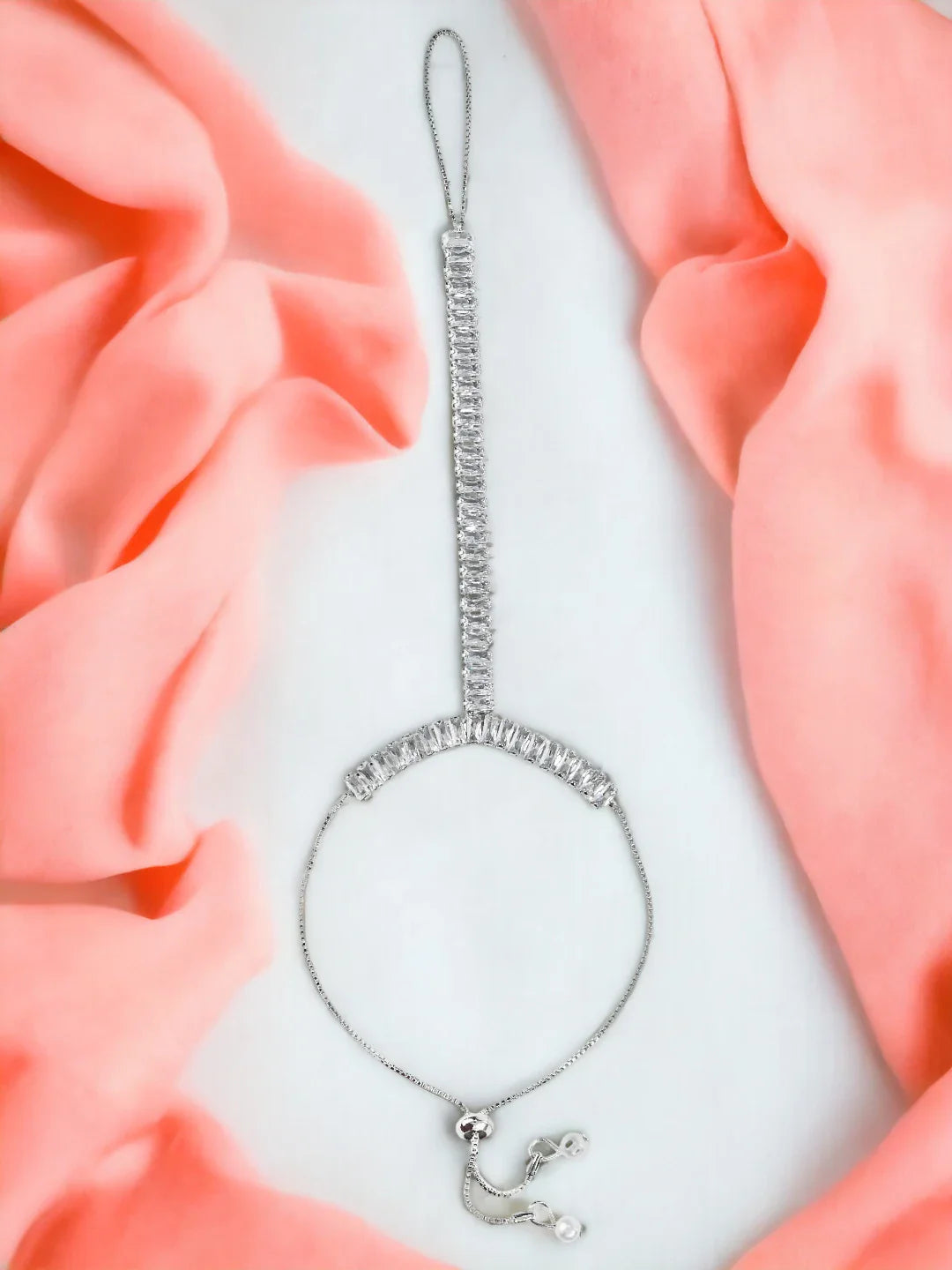 Silver Plated Baguette Stone Ring Bracelet