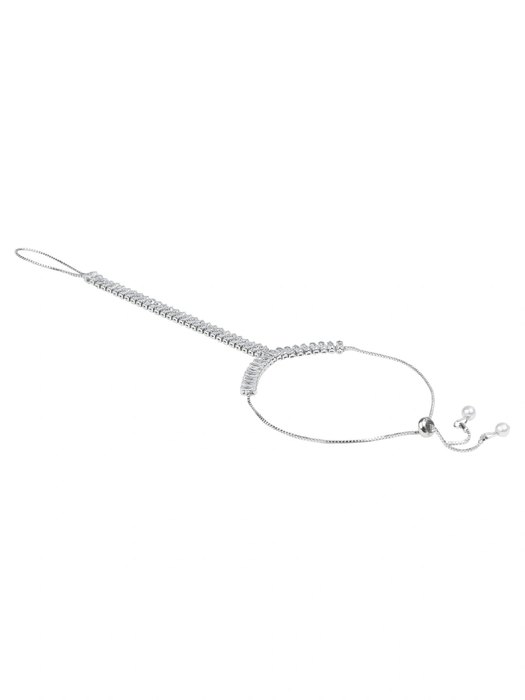 Silver Plated Baguette Stone Ring Bracelet