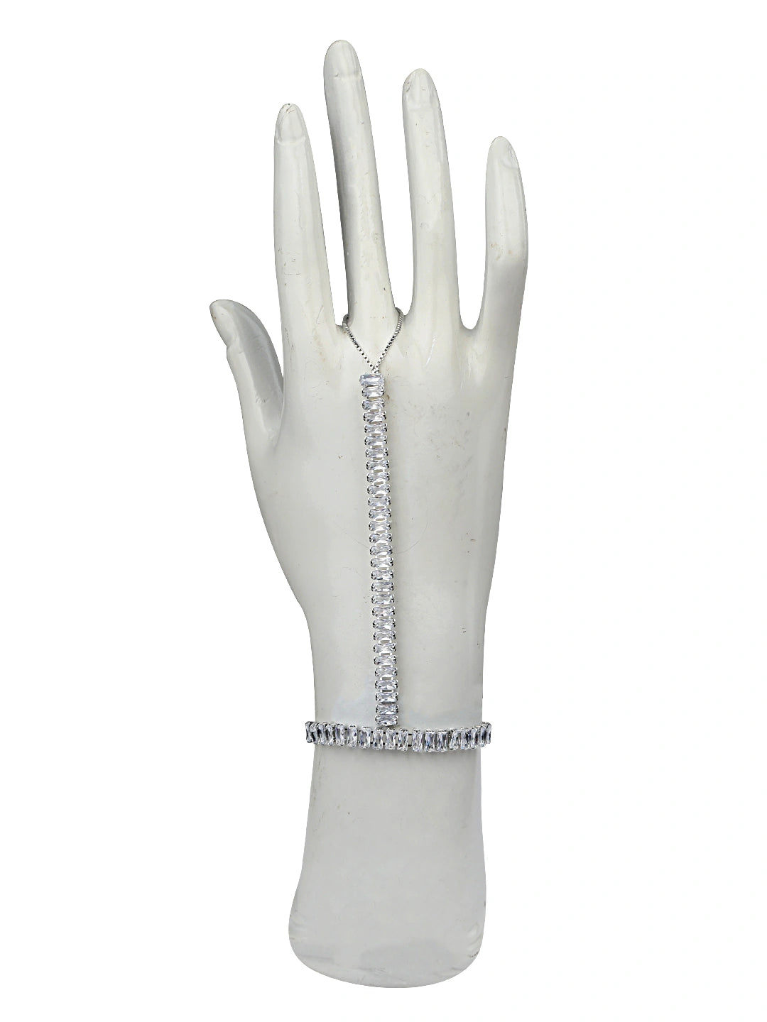 Silver Plated Baguette Stone Ring Bracelet