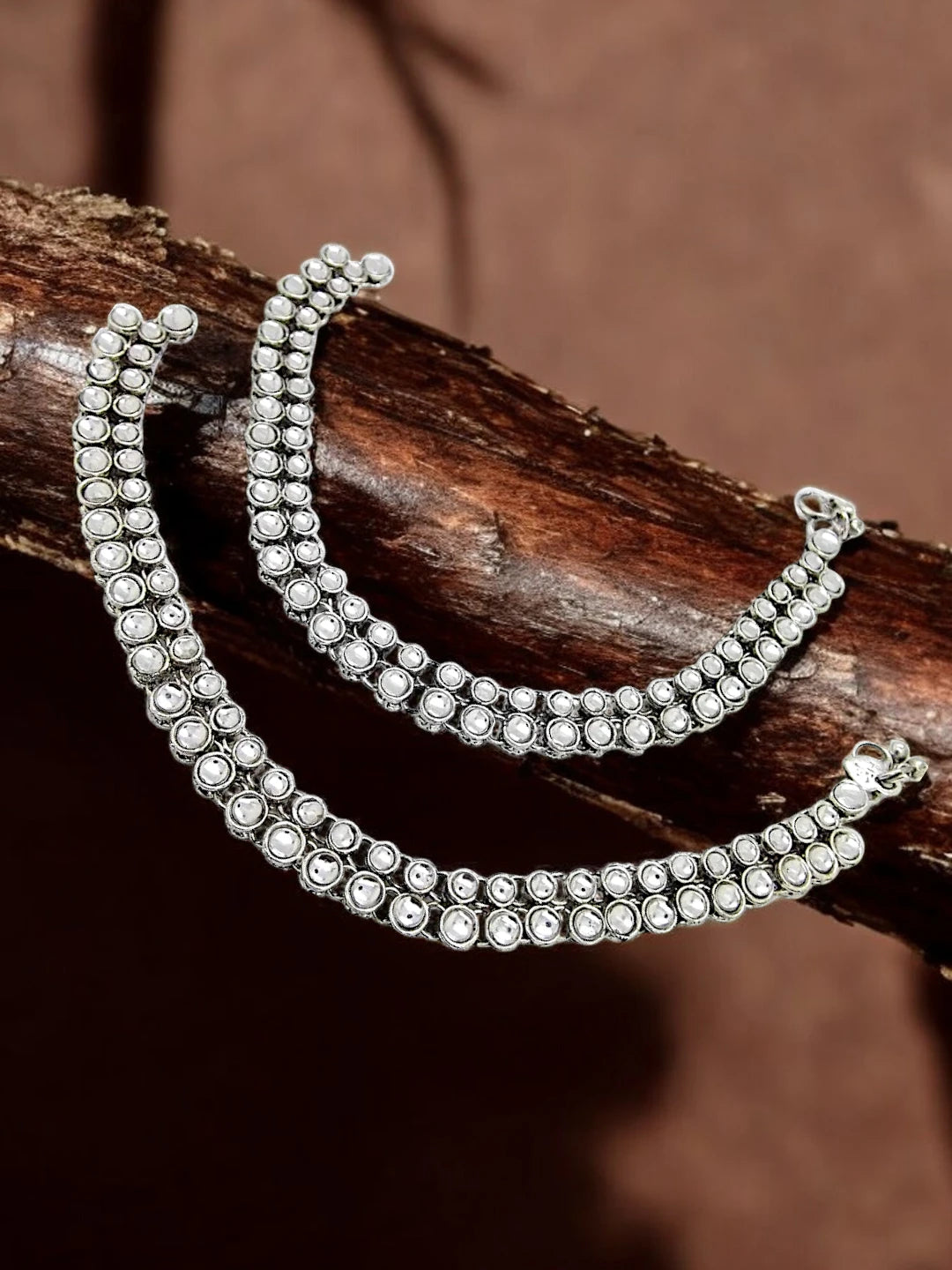 Silver Plated Kundan Anklet