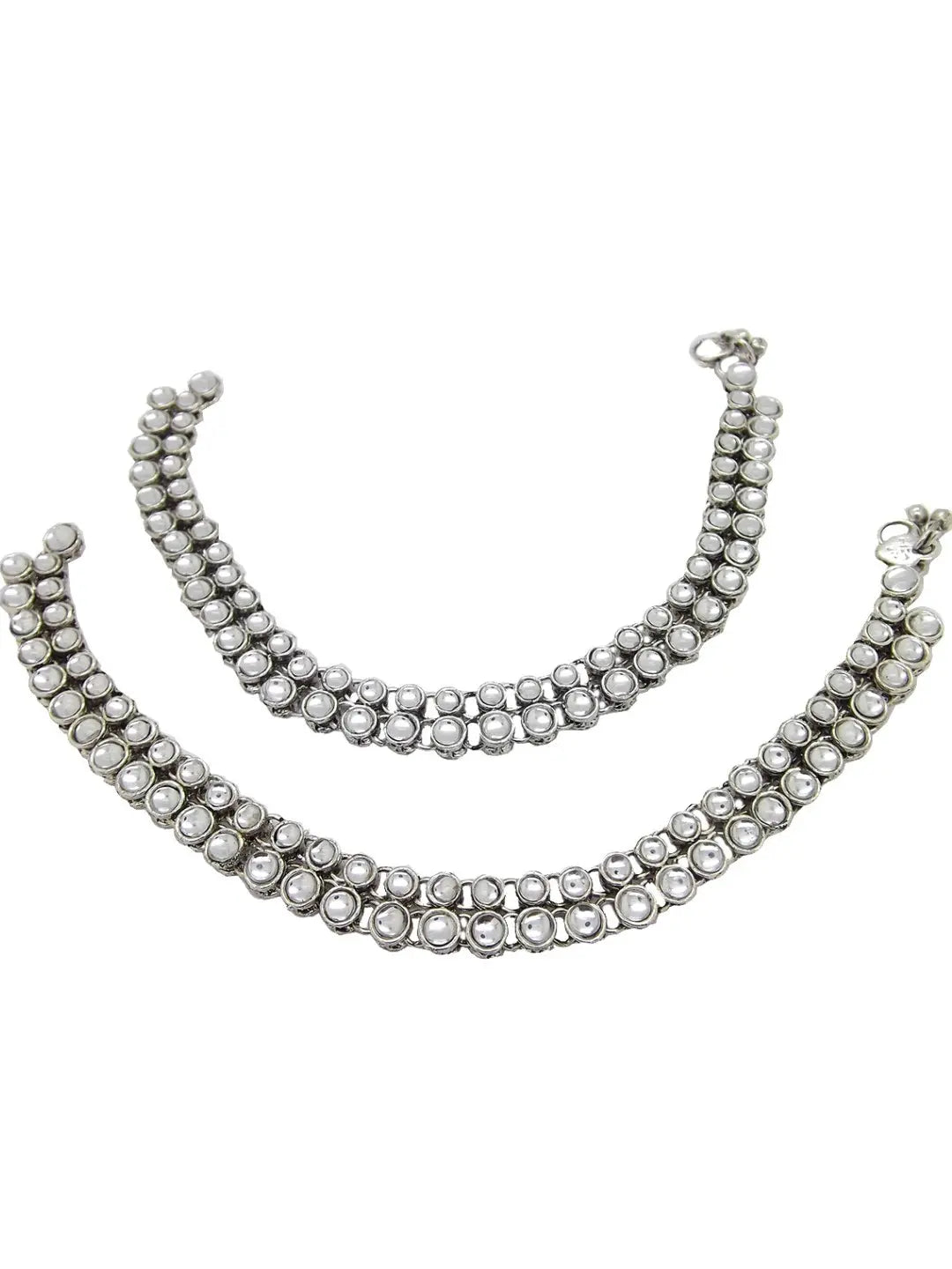 Silver Plated Kundan Anklet