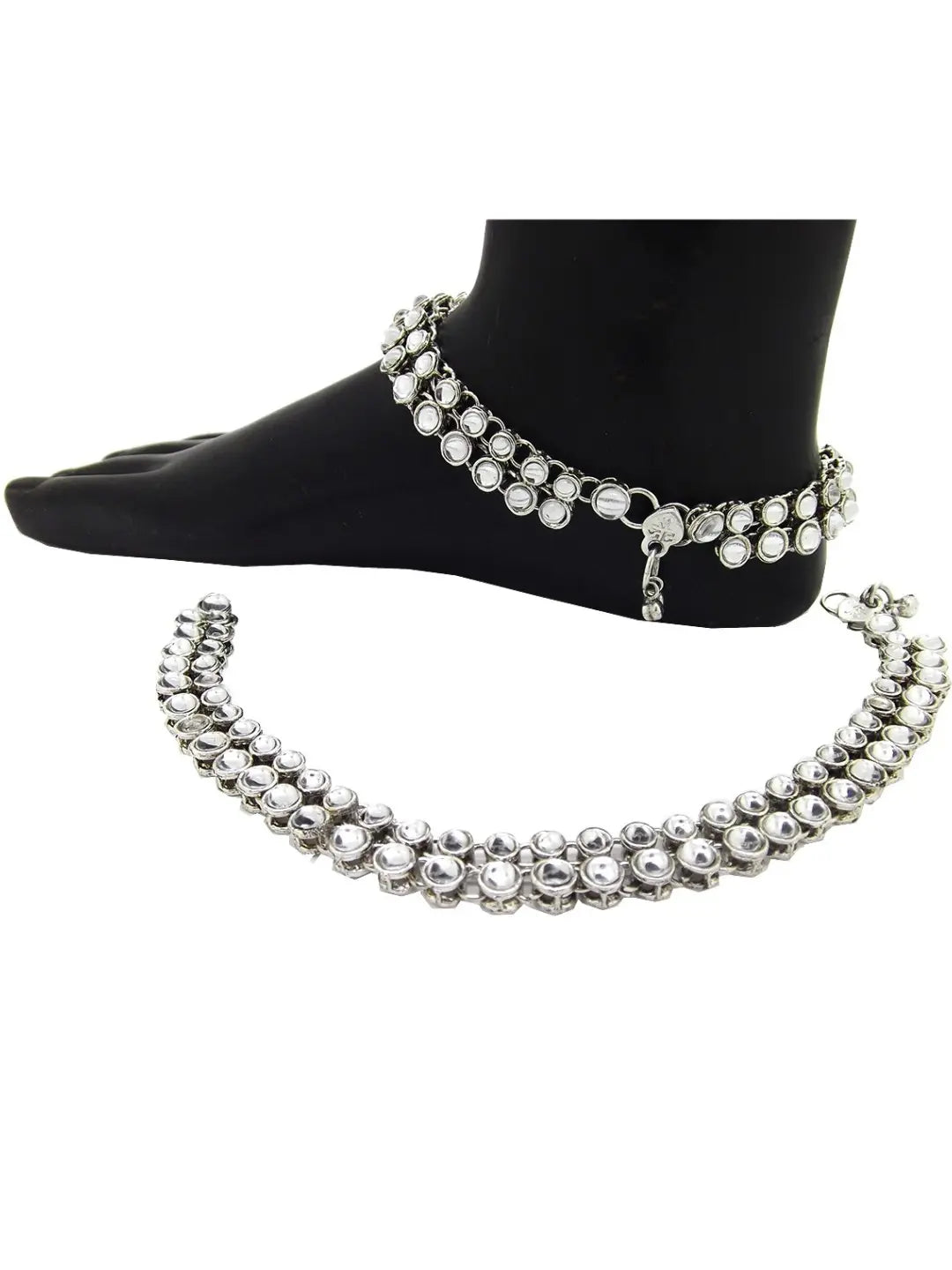 Silver Plated Kundan Anklet