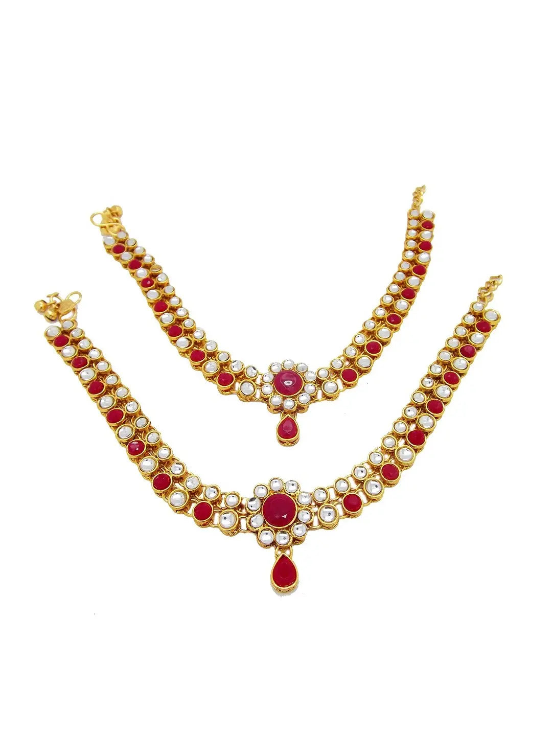Red Stone Kundan Anklet