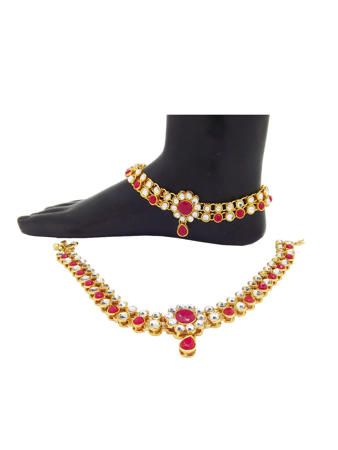 Red Stone Kundan Anklet