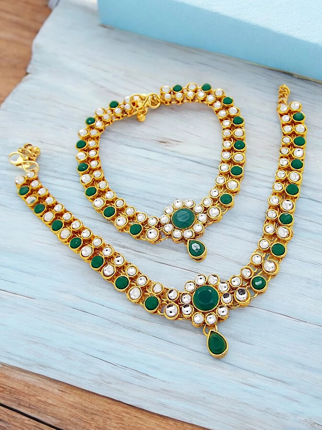 Green Stone Kundan Anklet