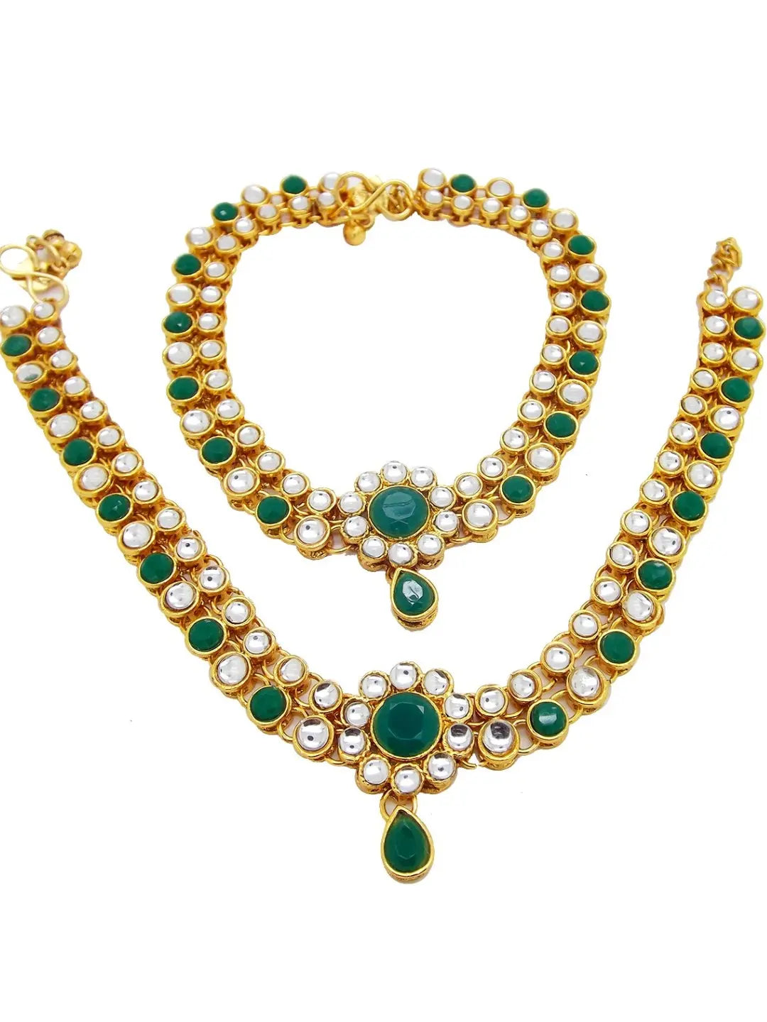 Green Stone Kundan Anklet
