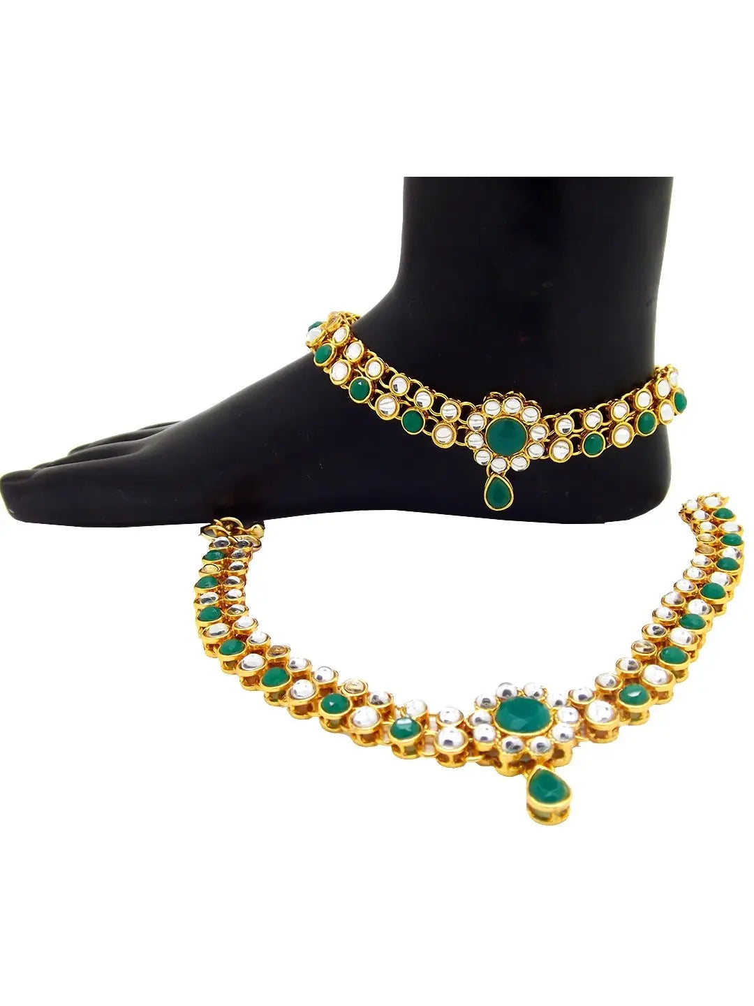 Green Stone Kundan Anklet