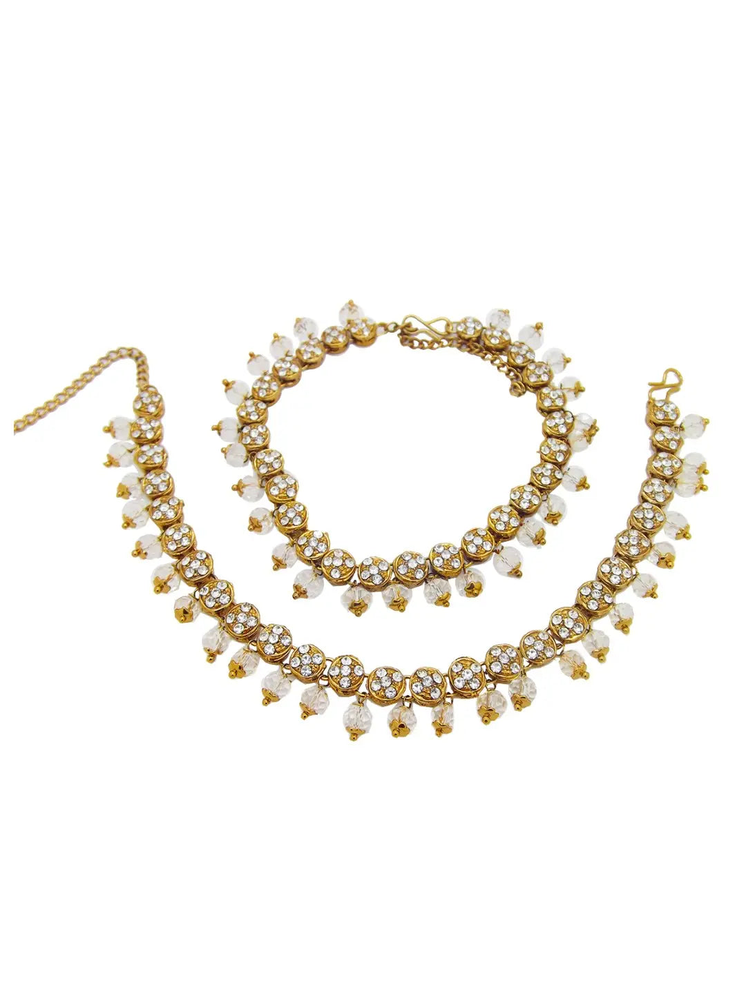 CZ Stone & White Bead Anklet