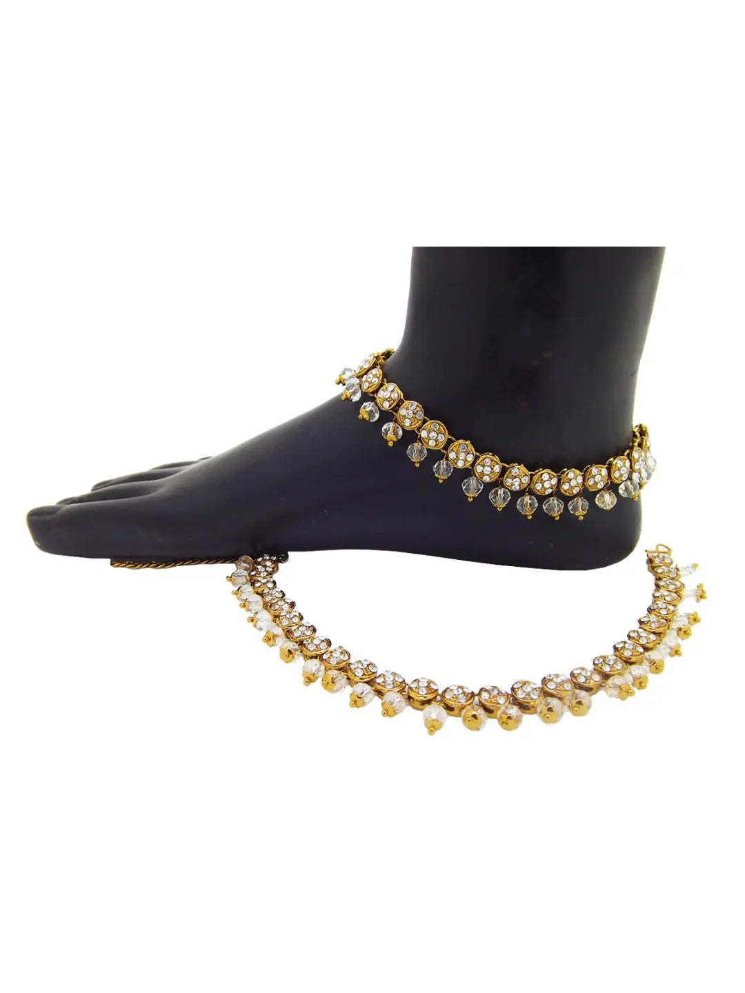 CZ Stone & White Bead Anklet