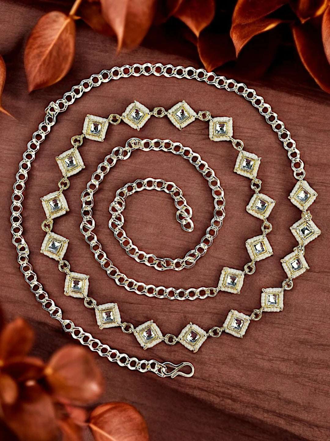 Square Kundan Beads Waist Belt