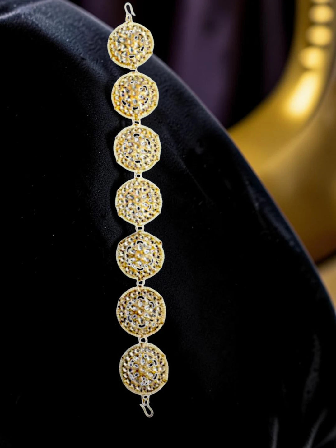 Gold Plated Circular Kundan Pearl Sheeshphool Mathapatti Free Size
