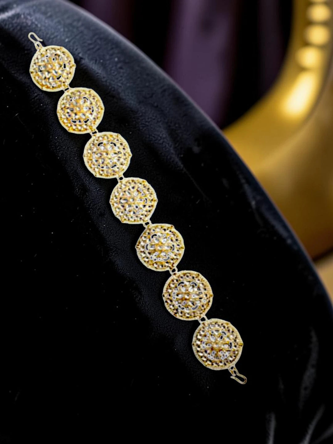 Gold Plated Circular Kundan Pearl Sheeshphool Mathapatti Free Size