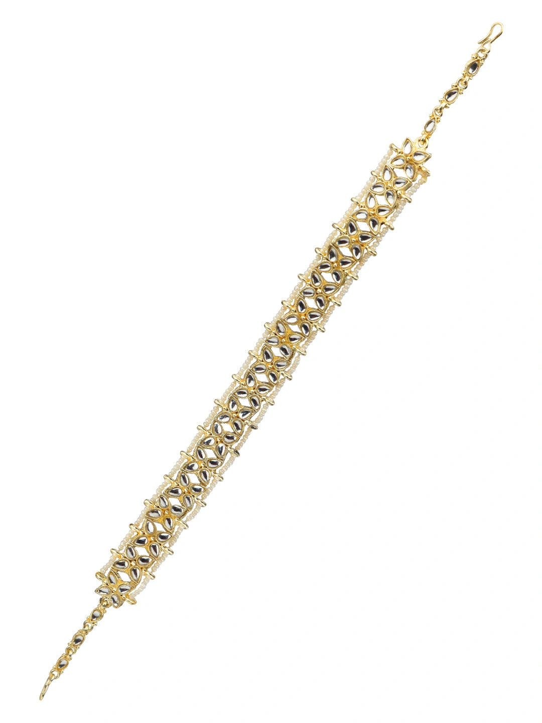 Gold plated Kundan Pearl Floral Mathapatti Sheeshphool