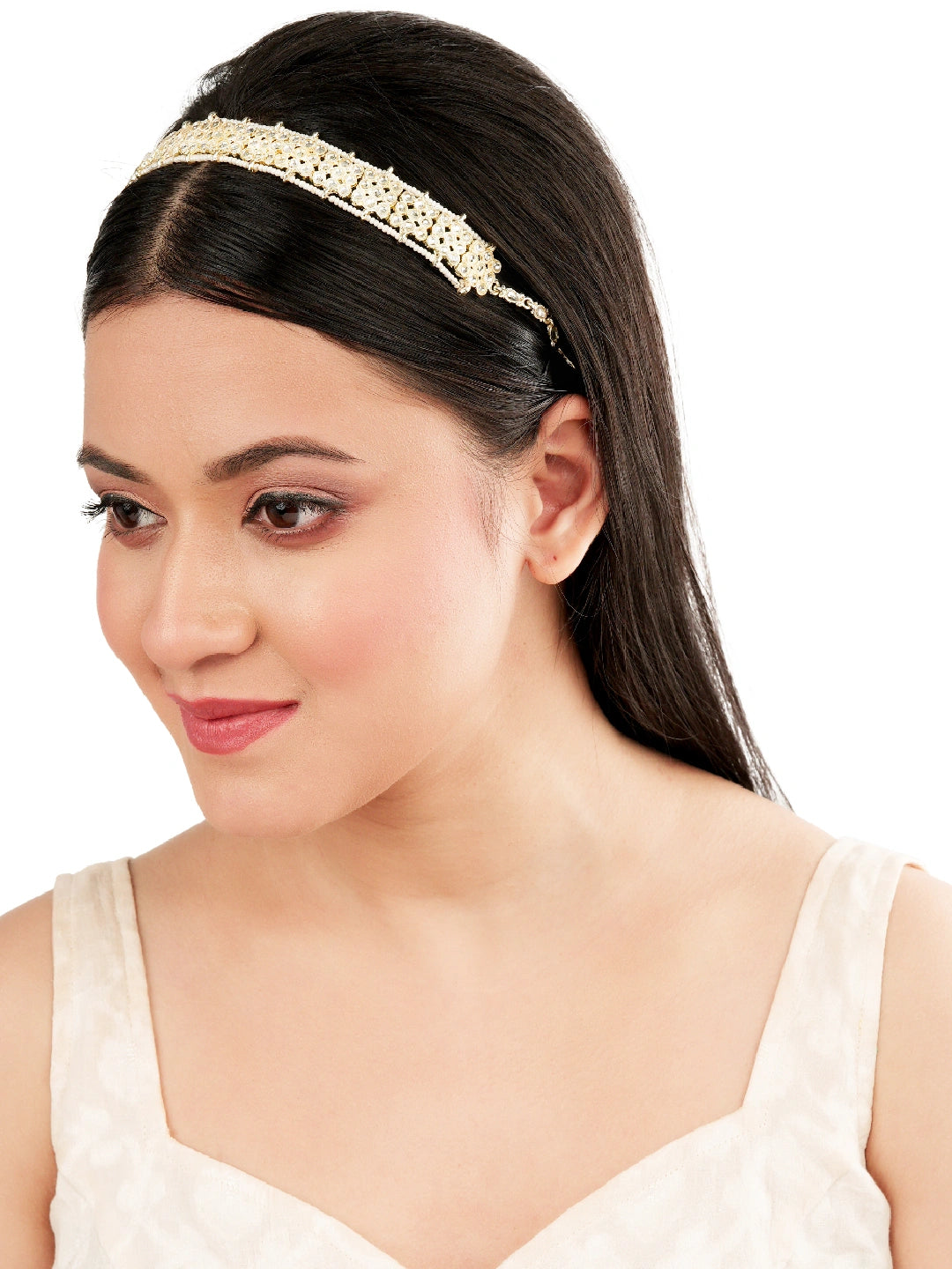 Gold plated Kundan Pearl Infinity Mathapatti Sheeshphool