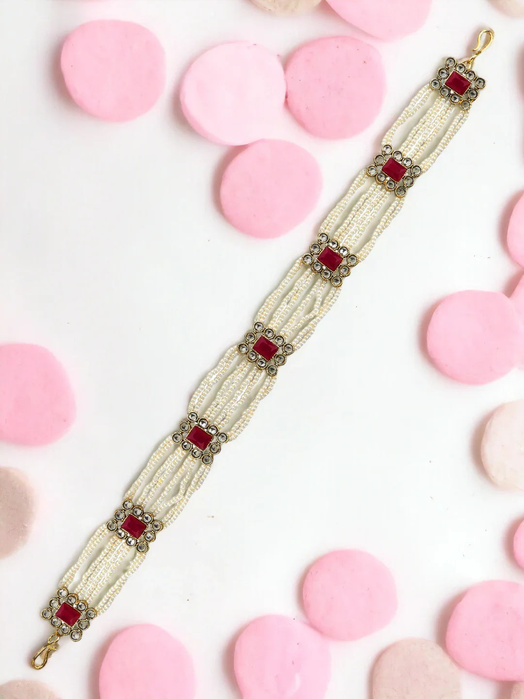 Pearl Multistrand Kundan Ruby Stone Mathapatti Sheeshphool