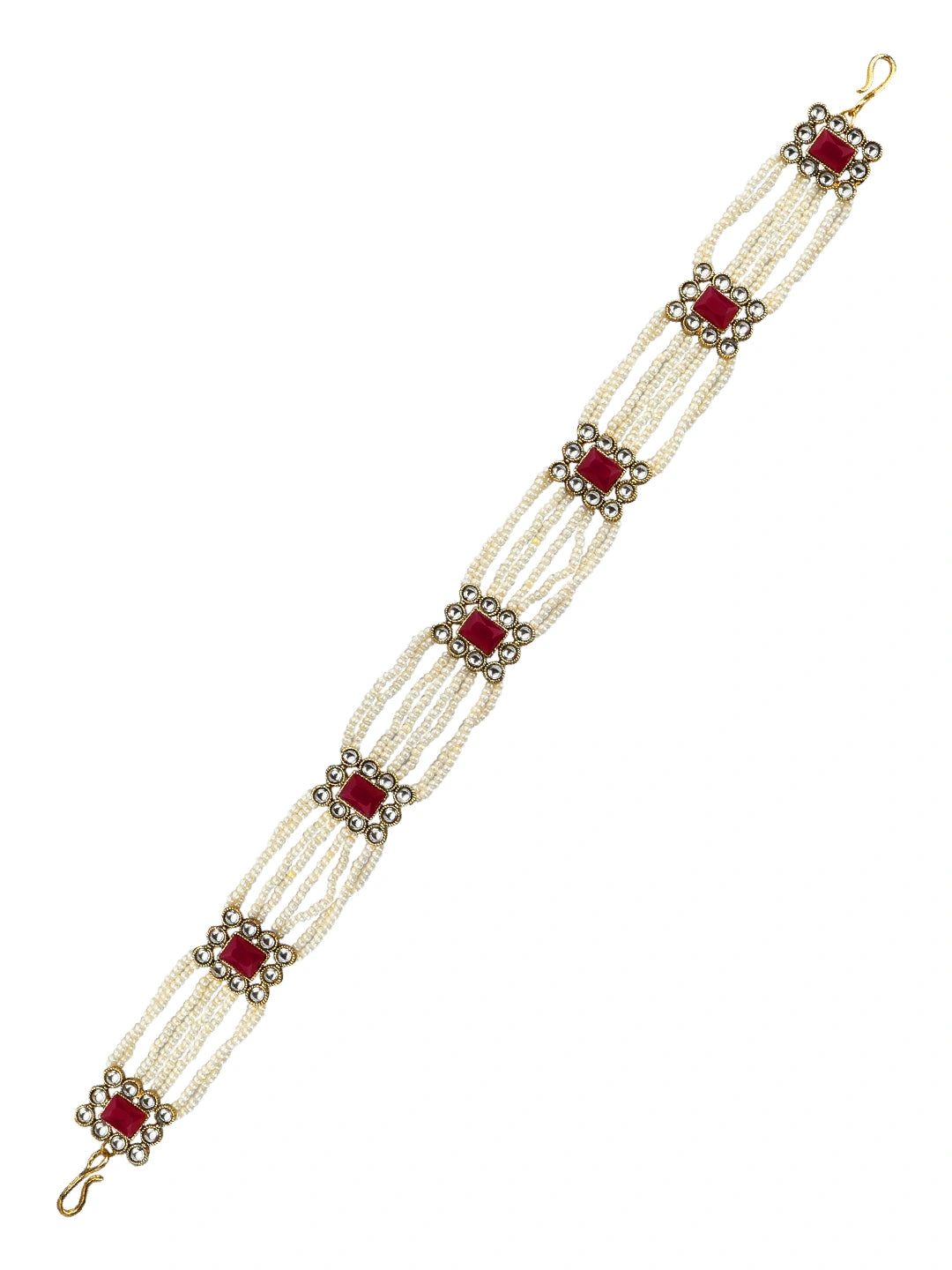 Pearl Multistrand Kundan Ruby Stone Mathapatti Sheeshphool